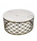 Coffee Table White Faux Marble Top Metal Manipulated Detail Design Round Shape Titanium Gold Stainless Troy